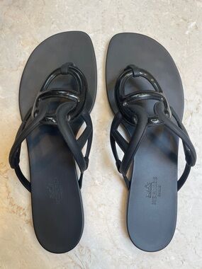 HERMES EGERIE BLACK JELLY THONG SANDALS